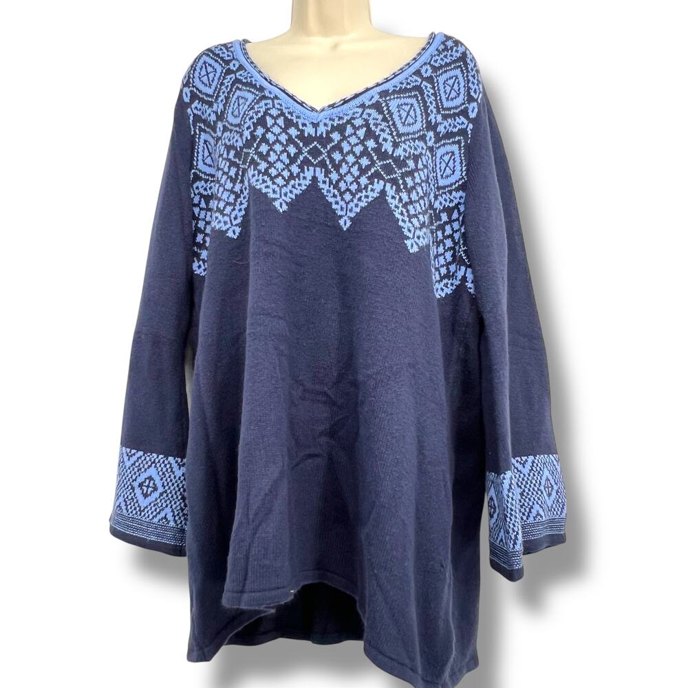 ROMANS Diamond Design V-neck Sweater Bell Sleeves 18/20 2X CottageCore